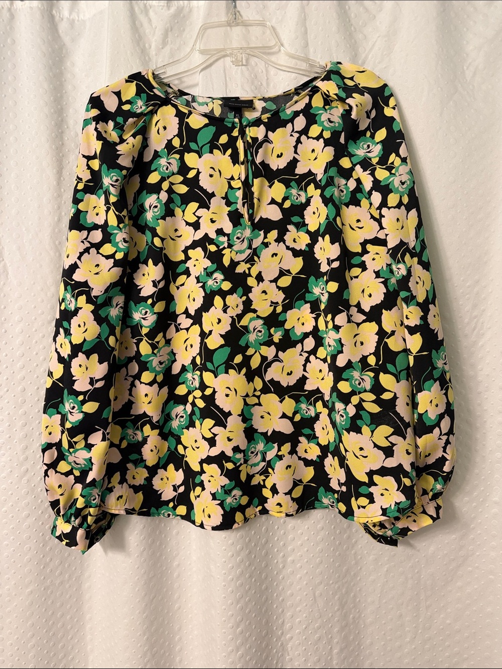 Who What Wear Black Floral Blouse with Yellow & Green Flowers